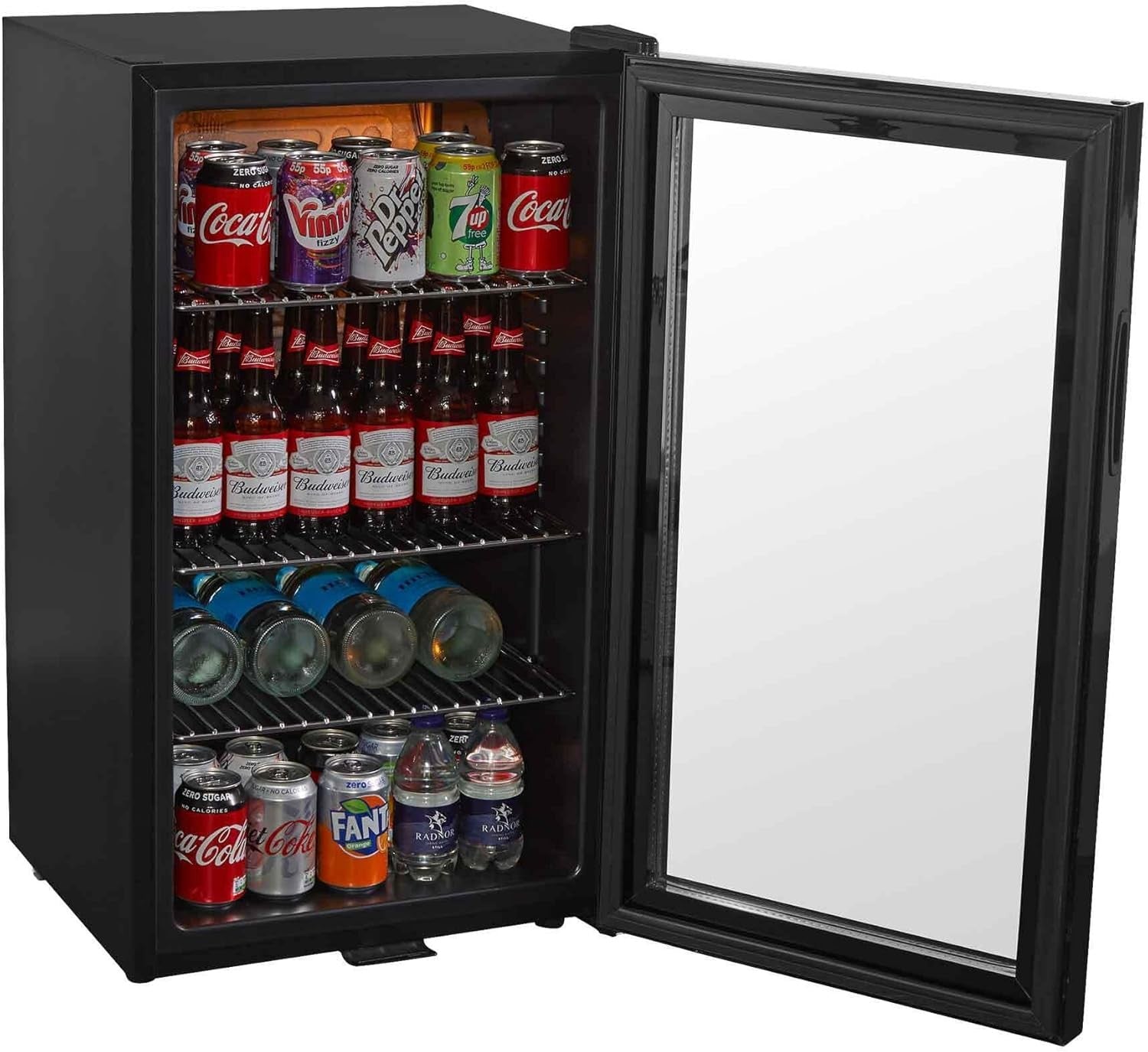 85L Under Counter Drinks Fridge Beer & Wine Cooler Glass Door LED Black
