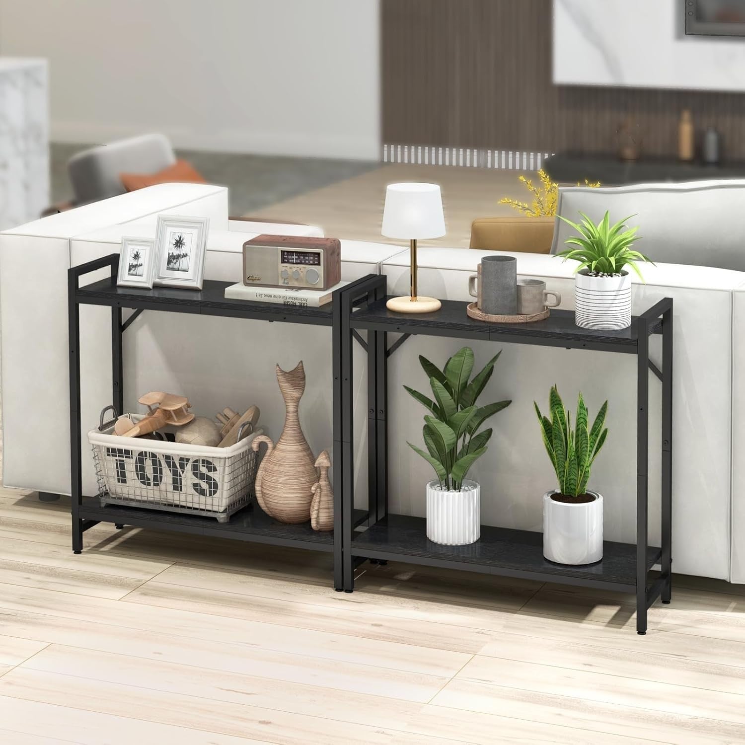 Narrow Console Table 2-Tier Entryway Shelf, Industrial Black, 29.5” W