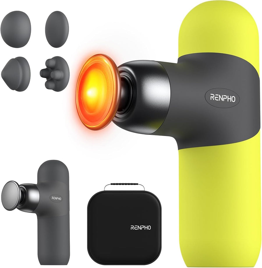 Mini Heated Massage Gun Deep Tissue Quiet Muscle Massager w Case Portable