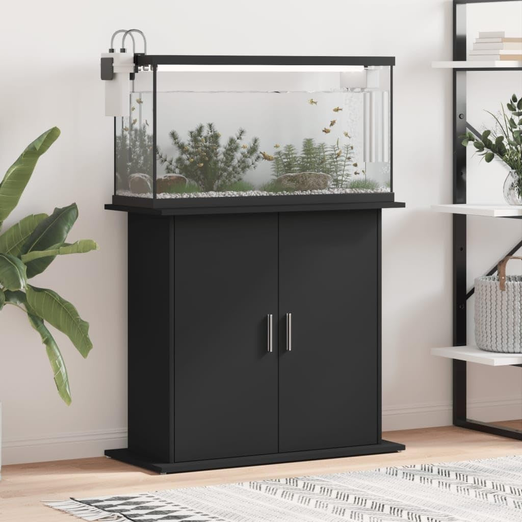 Black Engineered Wood Aquarium Stand Fish Tank Storage Secure 98x41x76cm