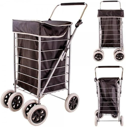 6 Wheel Swivel Shopping Trolley 57L Bag Adjustable Handle Foldable