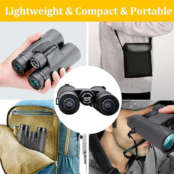 High Power 12x42 Binoculars HD Optics Wide View Clear Low Light Vision