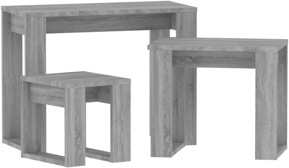 Space Saving Grey Sonoma Nightstand End Table Set 3 Engineered Wood