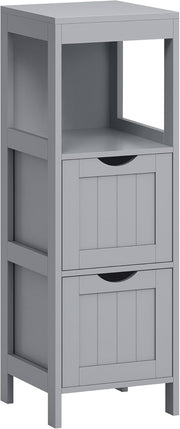 Tall Dove Grey Bathroom Cabinet – 2 Drawers + Open Shelf Freestanding Storage