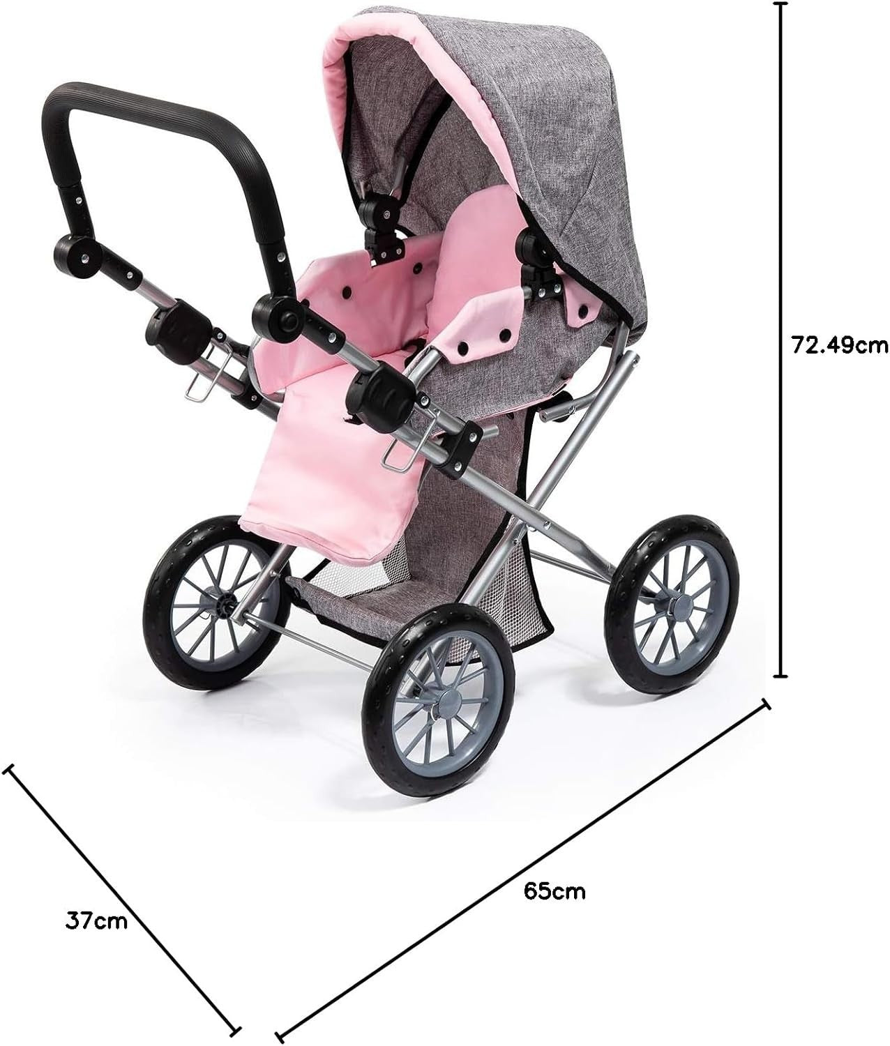 Dolls Pram Pushchair Convertible Foldable Adjustable Handle Basket Bag