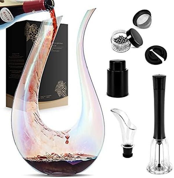 Crystal Wine Decanter with Aerator & Stopper – 750ml U-Shaped Carafe