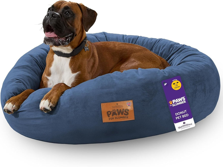 XL Calming Donut Dog Bed 85cm Washable Non Slip Navy