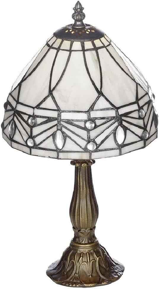 Vintage Style Cream Marble Glass Table Lamp with Pearl Beads, Antique Brass