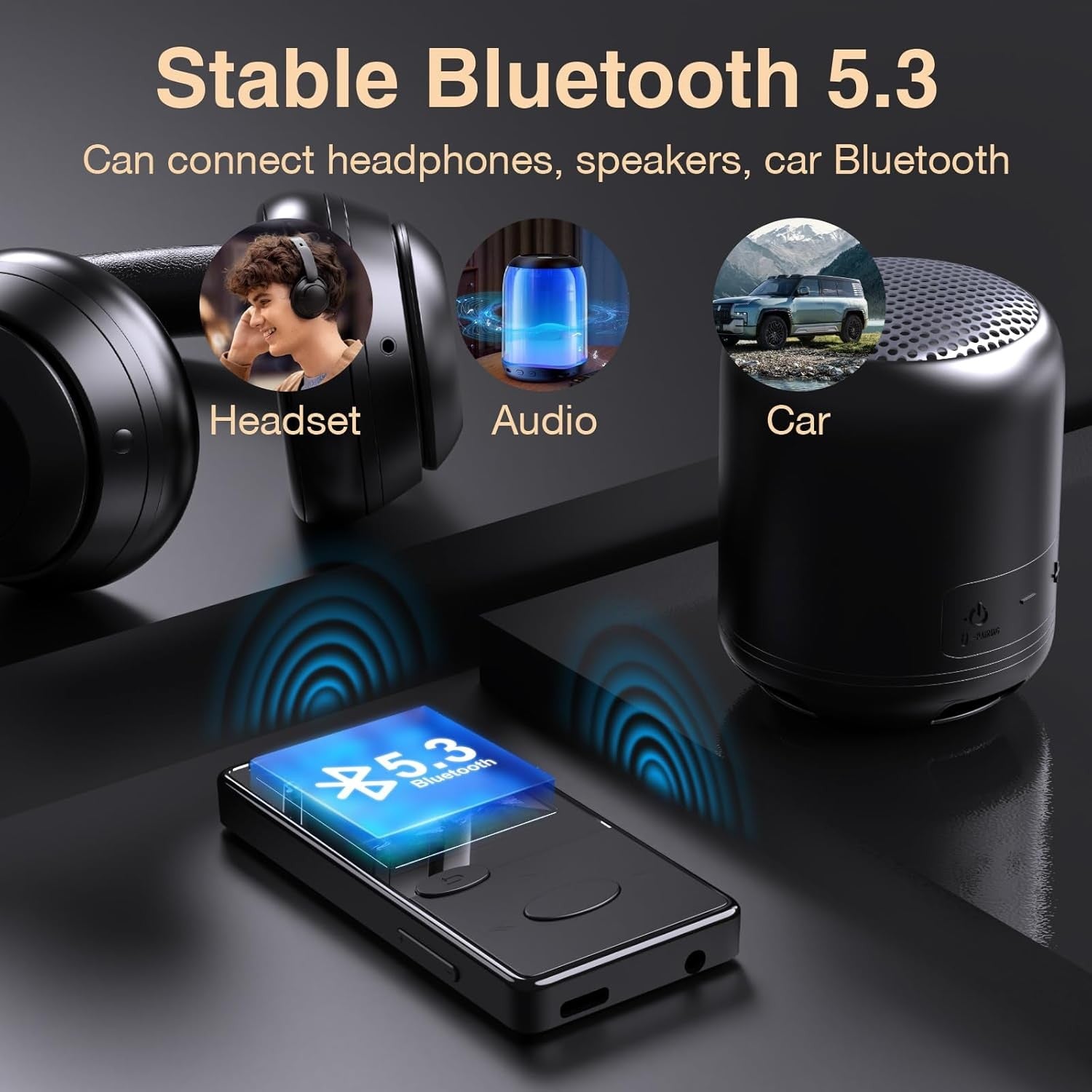 32GB MP3 Player Blue Bluetooth 5.3 HiFi FM Radio Earphones