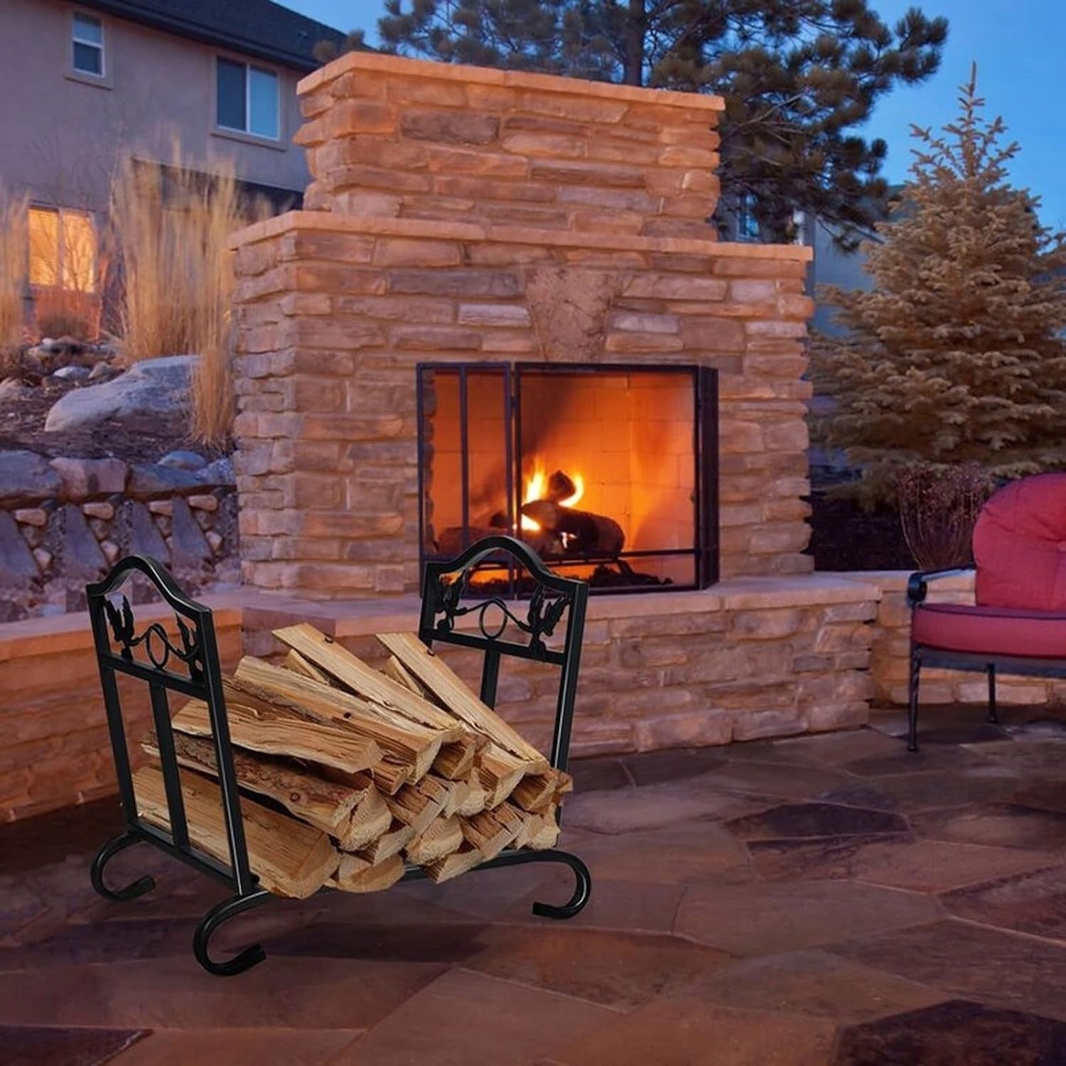 Heavy Duty Outdoor Indoor Firewood Rack Log Holder - Durable Steel, Weatherproof