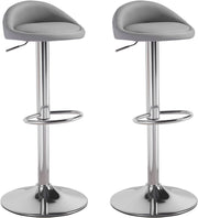Grey Faux Leather Bar Stool Set of 2 Round Armless Adjustable Swivel Chairs