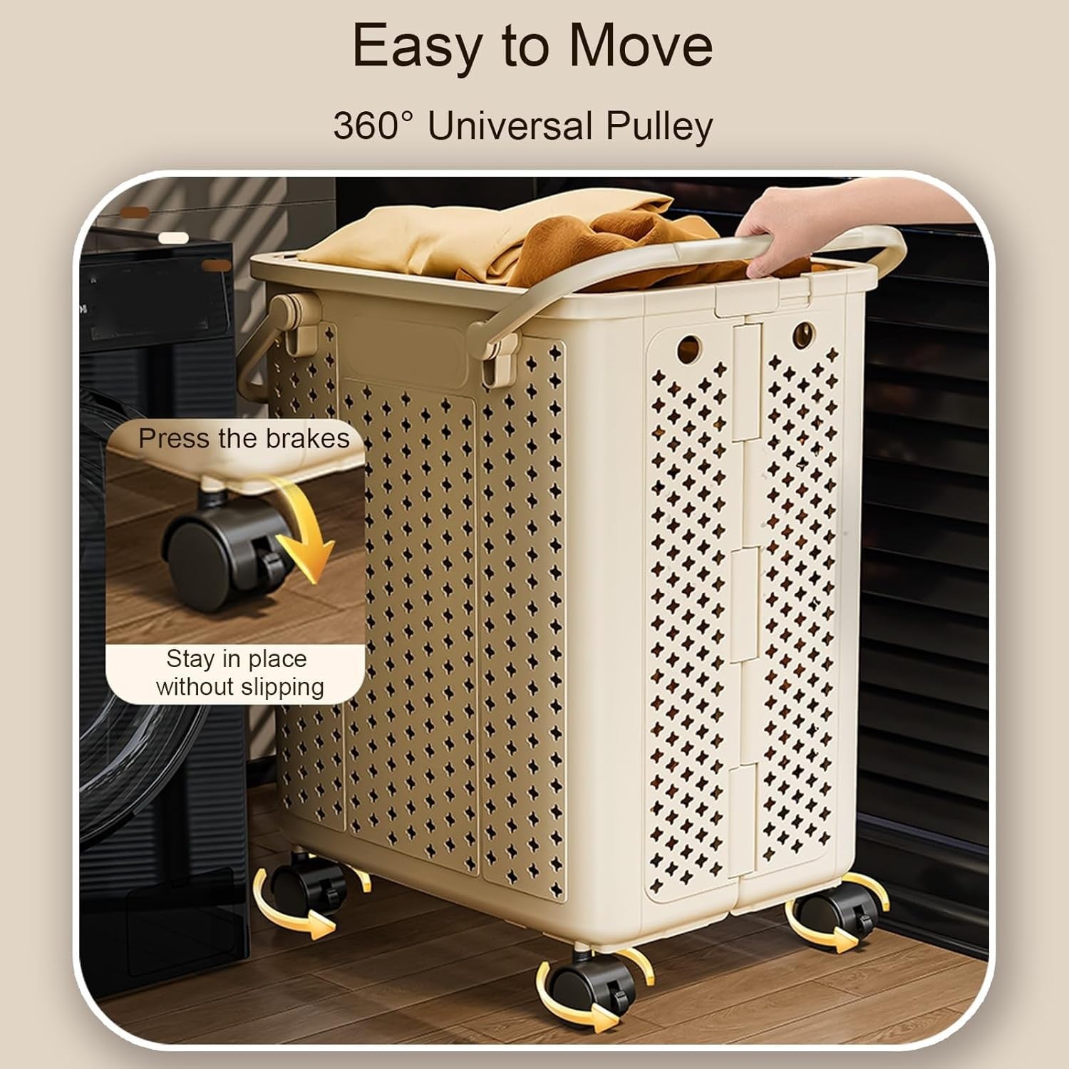 Large Rolling Laundry Basket on Wheels | Collapsible Hamper with Handles | Venti