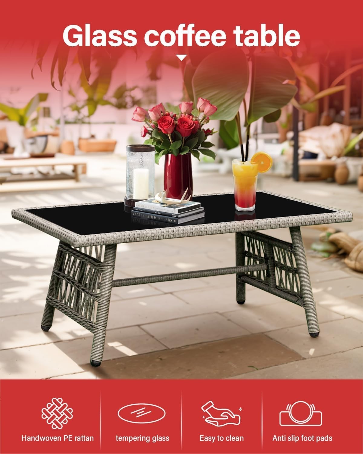 Rattan Garden Furniture Set 4 Piece Outdoor Sofa Set w/ Cushions Patio