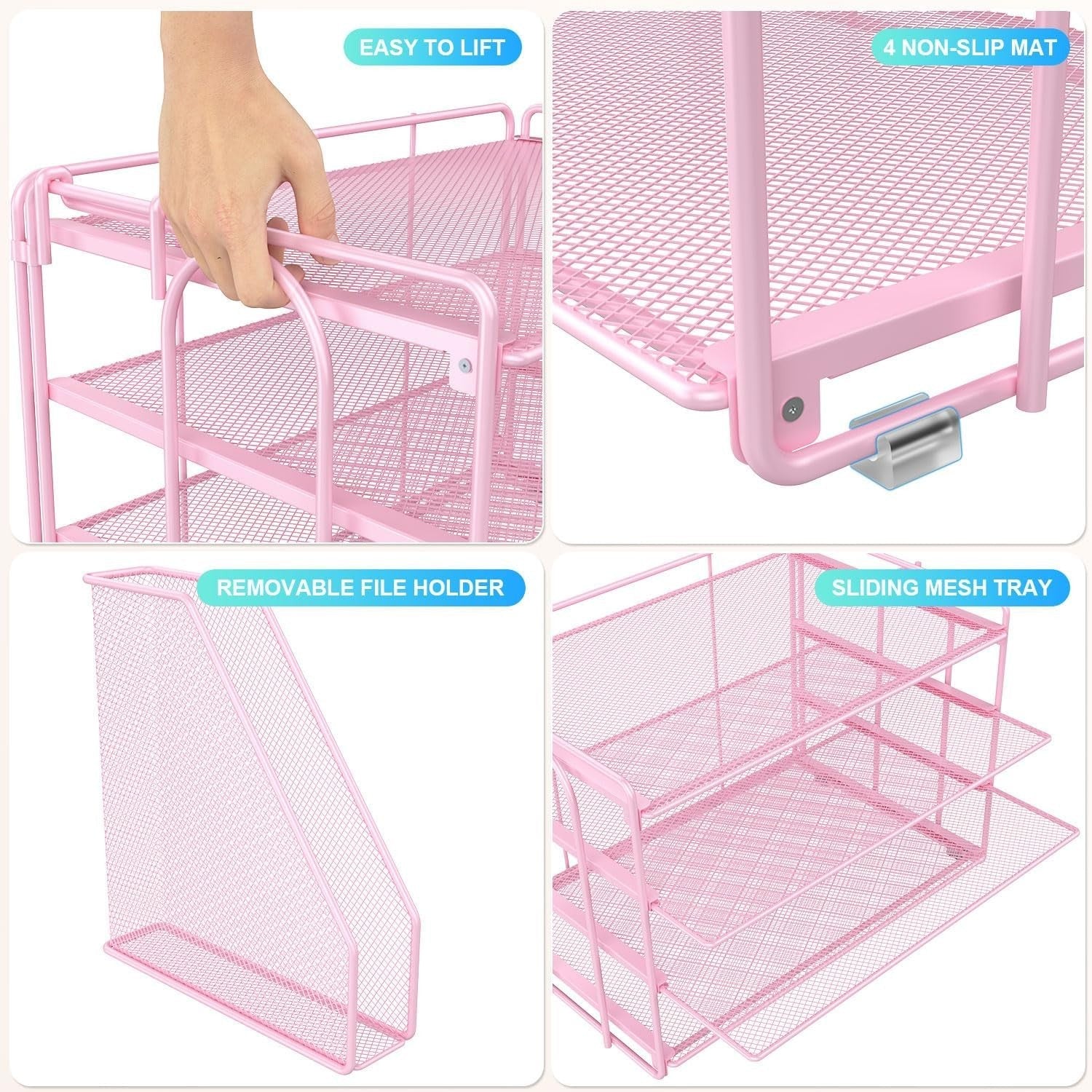 4-Tier Desk Organizer with Magazine Holder | Metal File & Paper Storage.