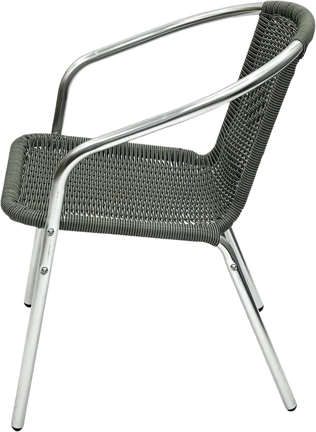Stackable Rattan Bistro Chair Grey Aluminium Frame Lightweight Patio Seating