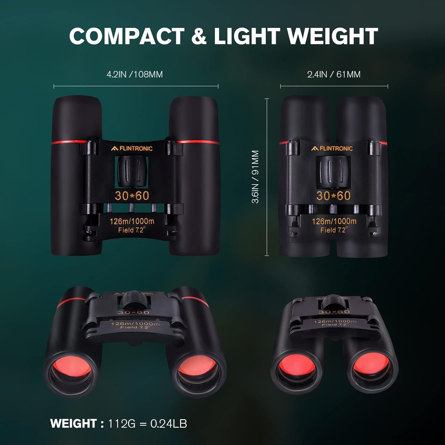 30x60 HD Mini Binoculars Compact Waterproof Pocket Size Travel Hiking Camping