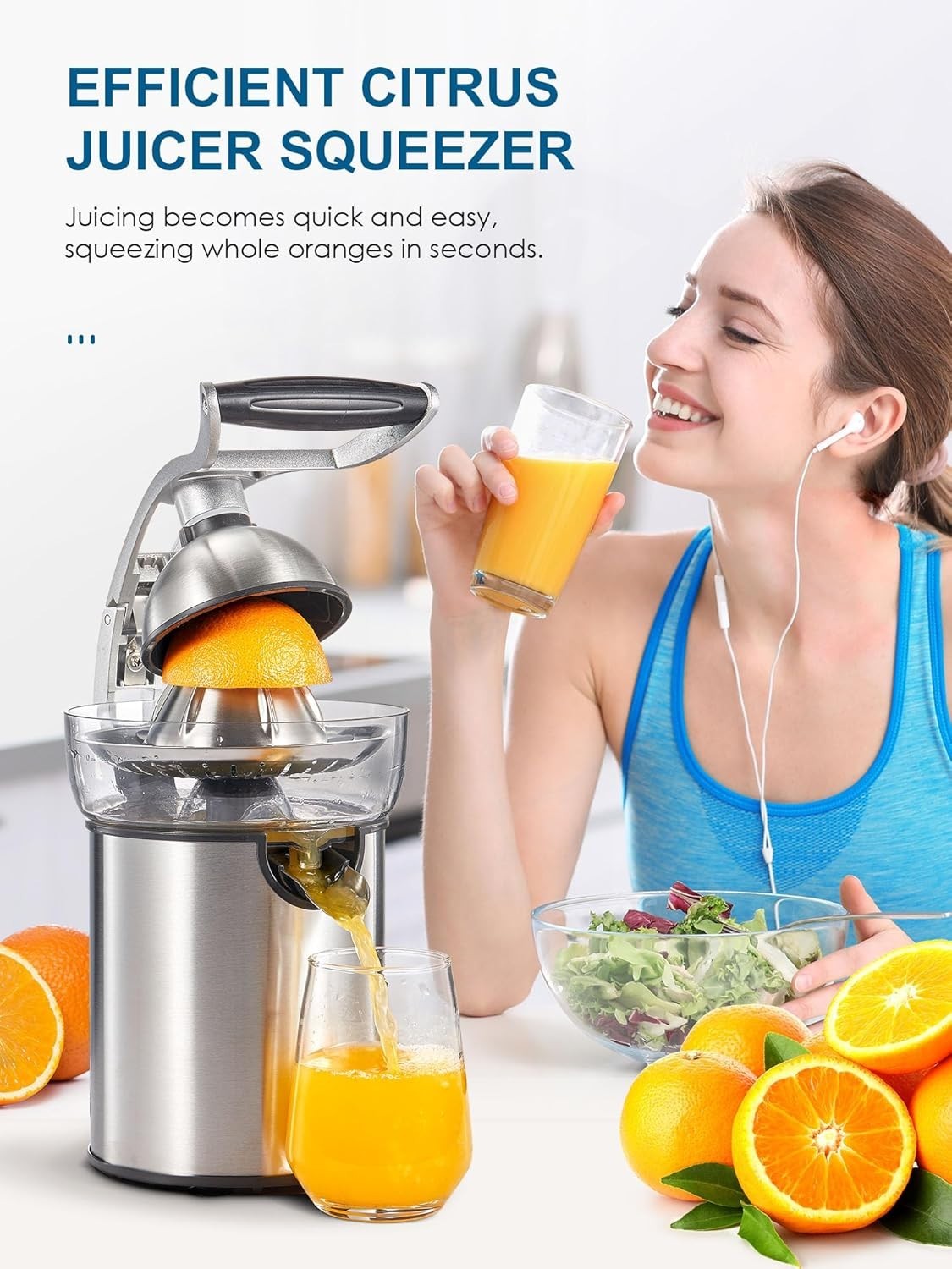 Electric Citrus Juicer Stainless Steel Anti Drip 2 Cones Easy Clean