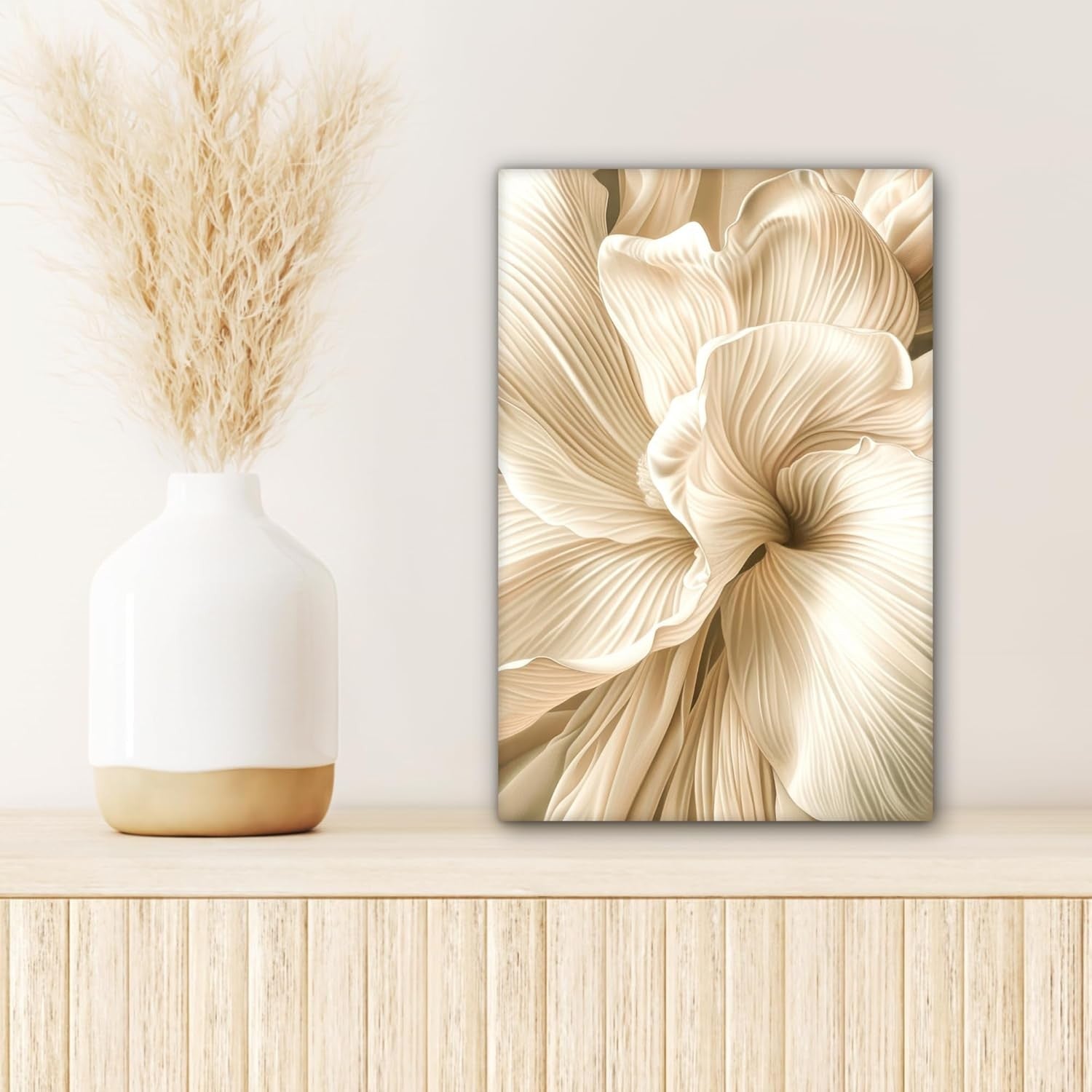 Beige Floral Canvas Wall Art 20x30cm Framed Modern Flower Print