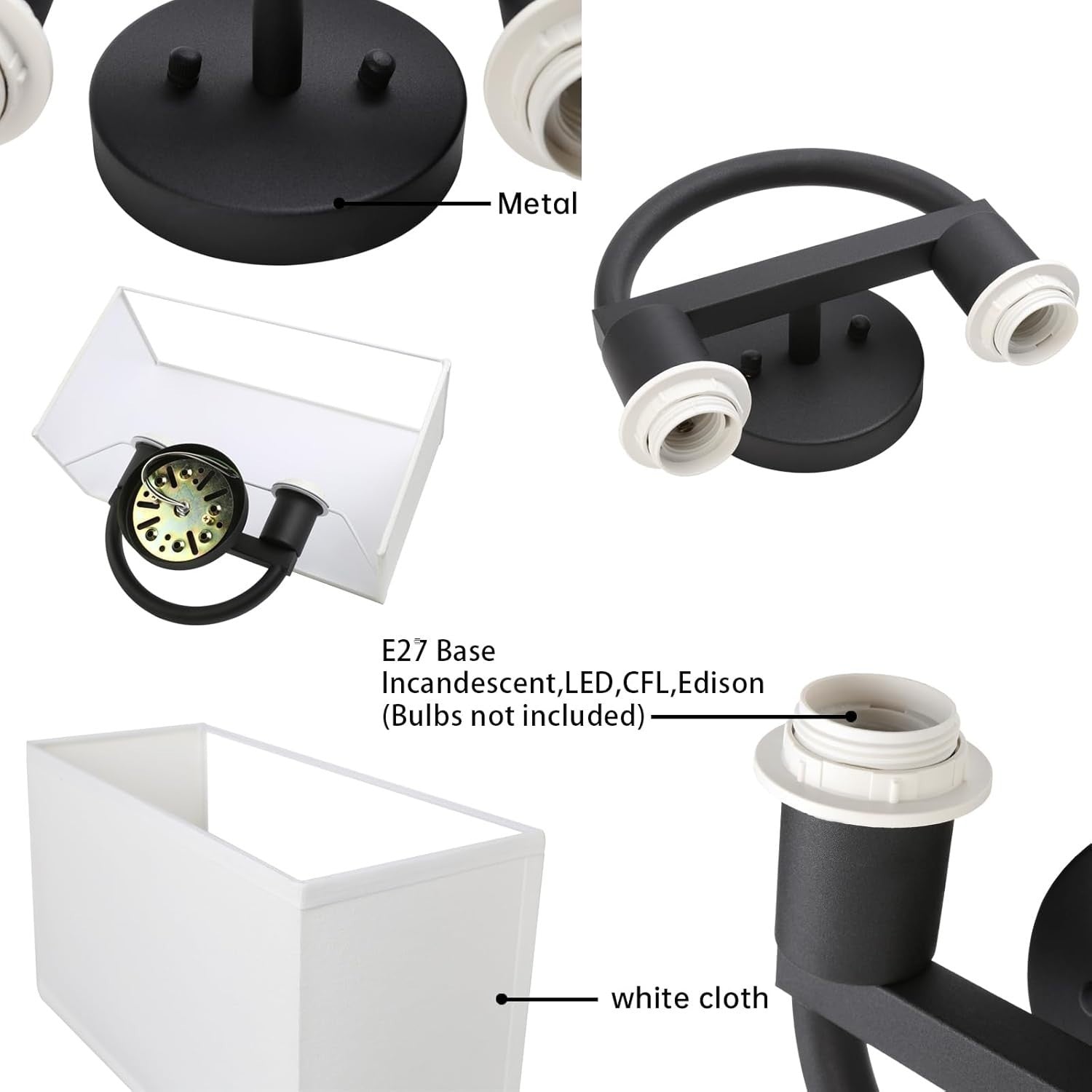 Modern Double Wall Light Fabric Shade Sconce for Bedroom & Living Room