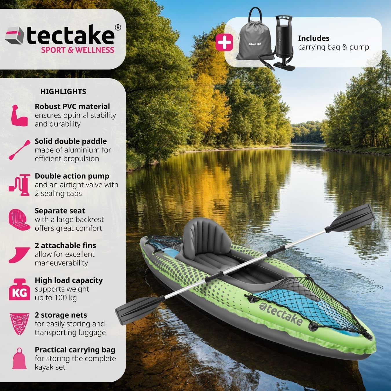 Inflatable Single Kayak Set PVC Canoe w/ Paddle Pump Carry Bag