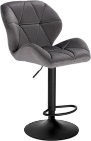 Dark Grey Velvet Adjustable Swivel Bar Stool with Back Kitchen Island