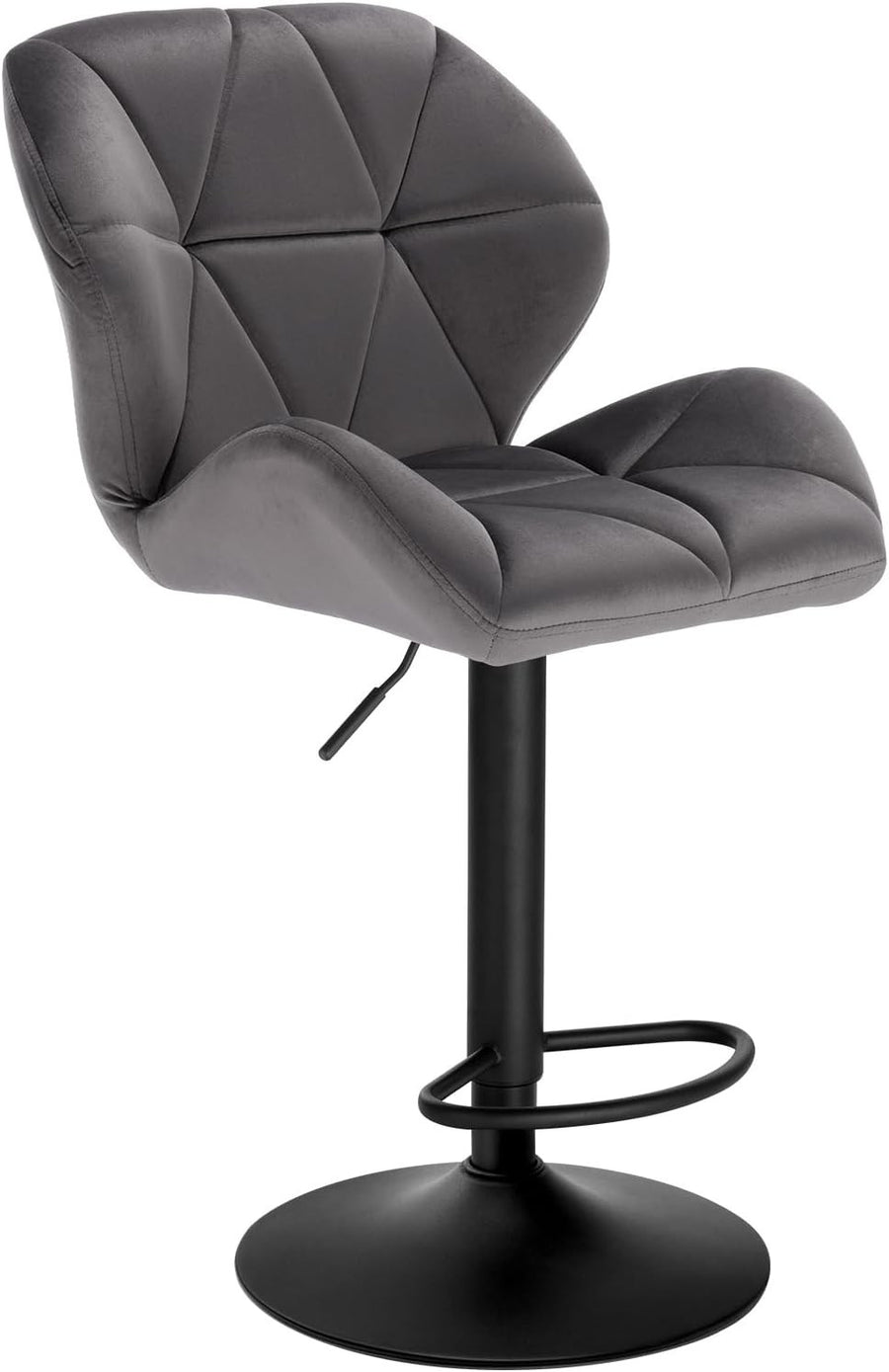 Dark Grey Velvet Adjustable Swivel Bar Stool with Back Kitchen Island