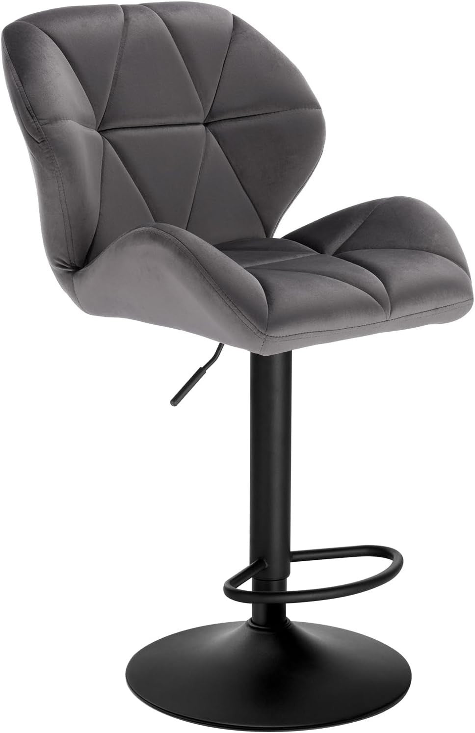 Dark Grey Velvet Adjustable Swivel Bar Stool with Back Kitchen Island