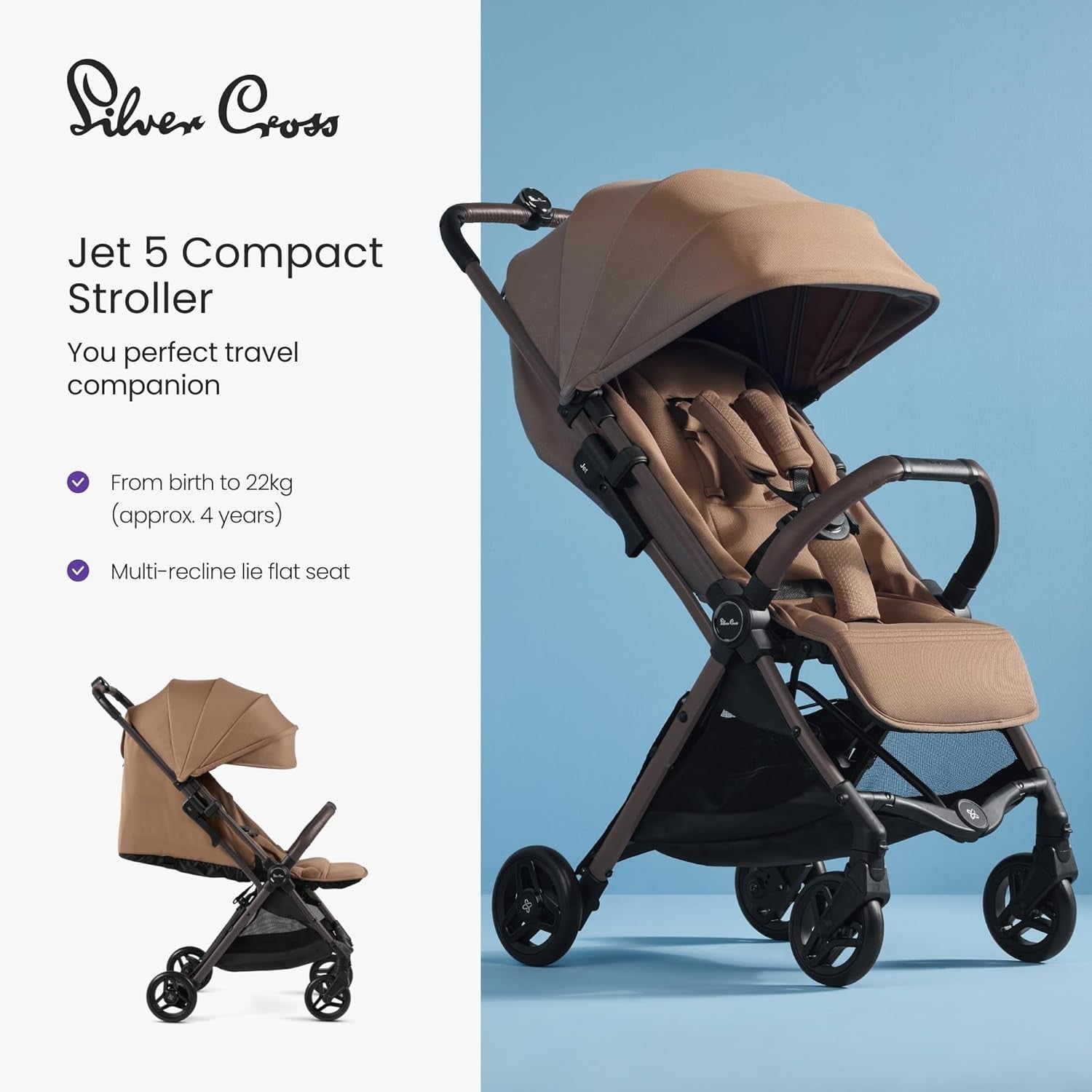 Ultra Compact Cabin Pushchair Lie-Flat Fold Travel Buggy Newborn–22kg