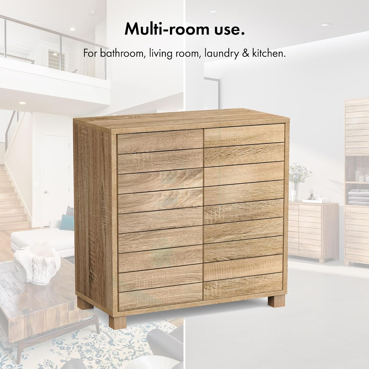 Oak Effect Bathroom Storage Cabinet Cupboard Modern Floor Standing Unit