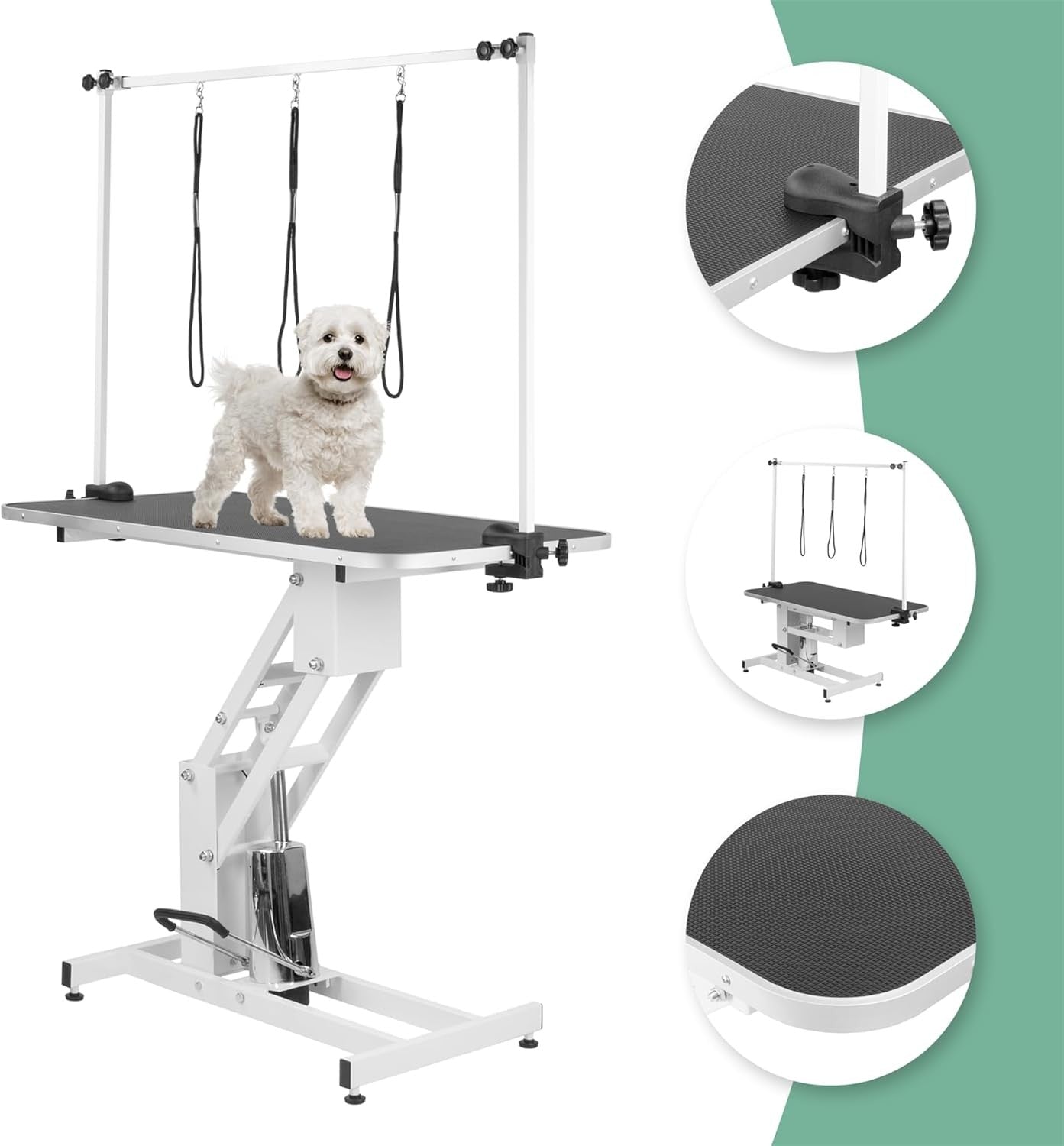 Large Hydraulic Dog Grooming Table Adjustable Height Non Slip Top H Bar