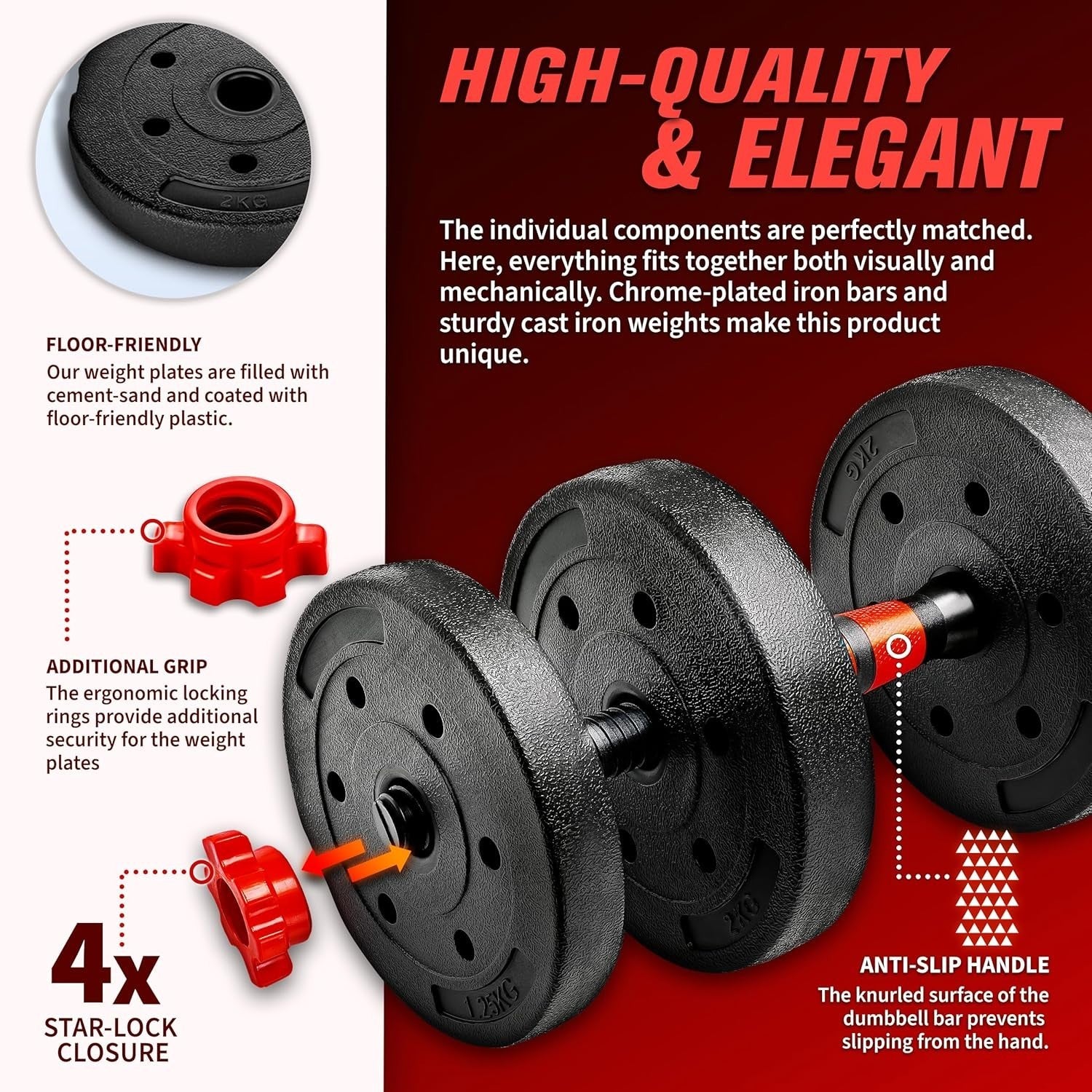 20kg Adjustable Dumbbell Barbell Set 2-in-1 Spinlock Home Gym Weights