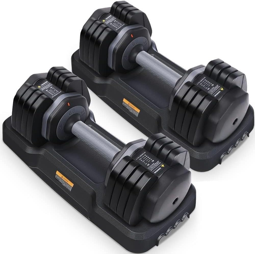 Adjustable Dumbbells Pair 6.5kg–24.5kg Quick Change Space Saving Home Gym