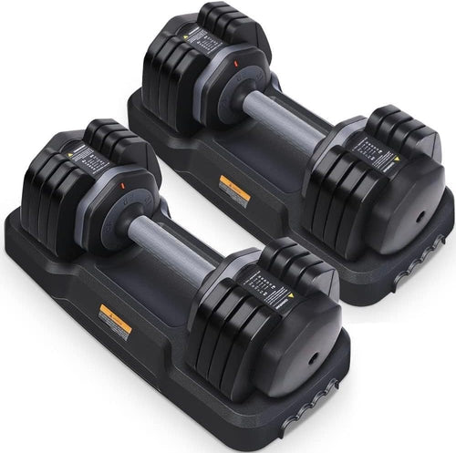 Adjustable Dumbbells Pair 6.5kg–24.5kg Quick Change Space Saving Home Gym