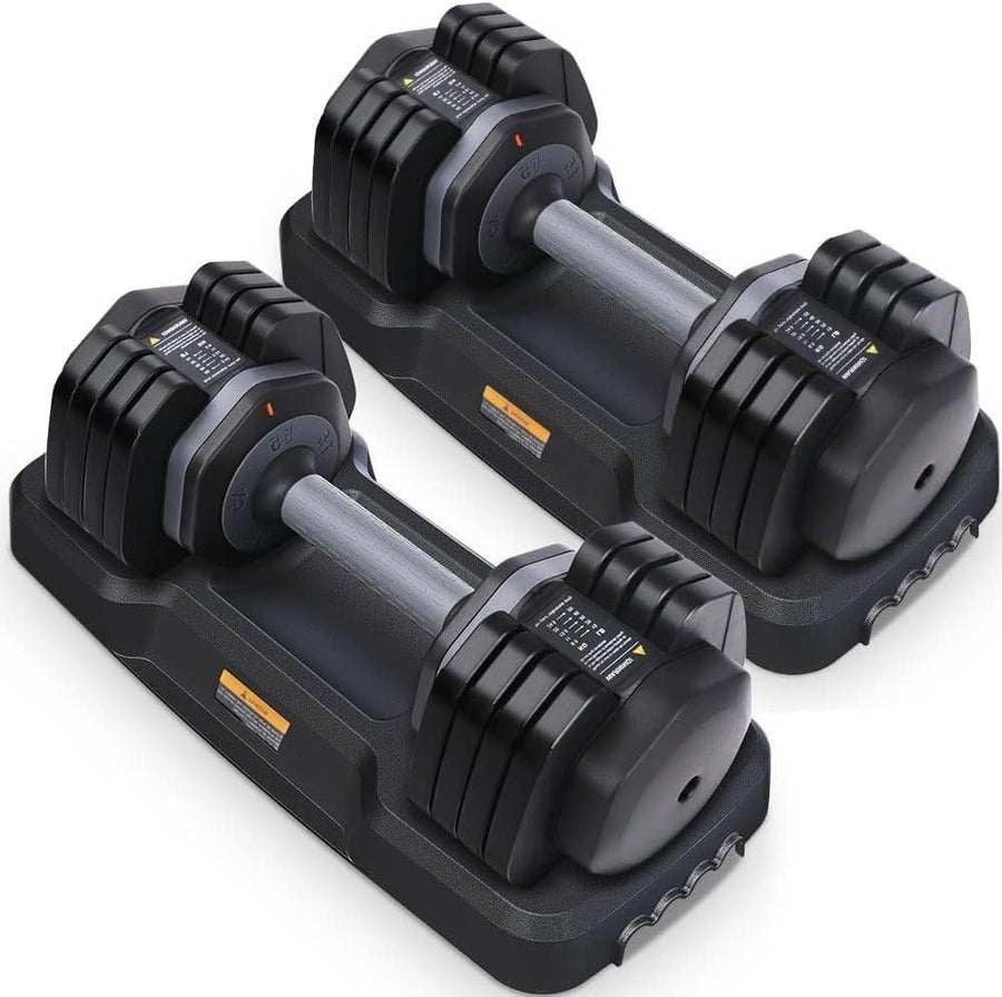 Adjustable Dumbbells Pair 6.5kg–24.5kg Quick Change Space Saving Home Gym