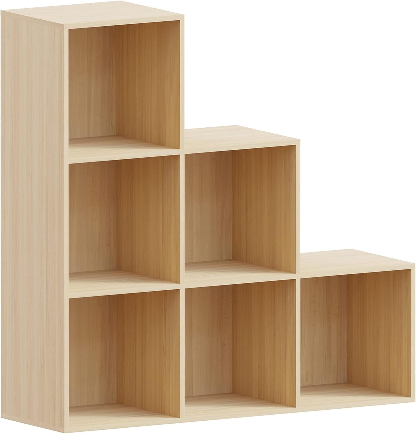 6 Cube Staircase Storage Shelf Oak Finish Durable Modern Organizer