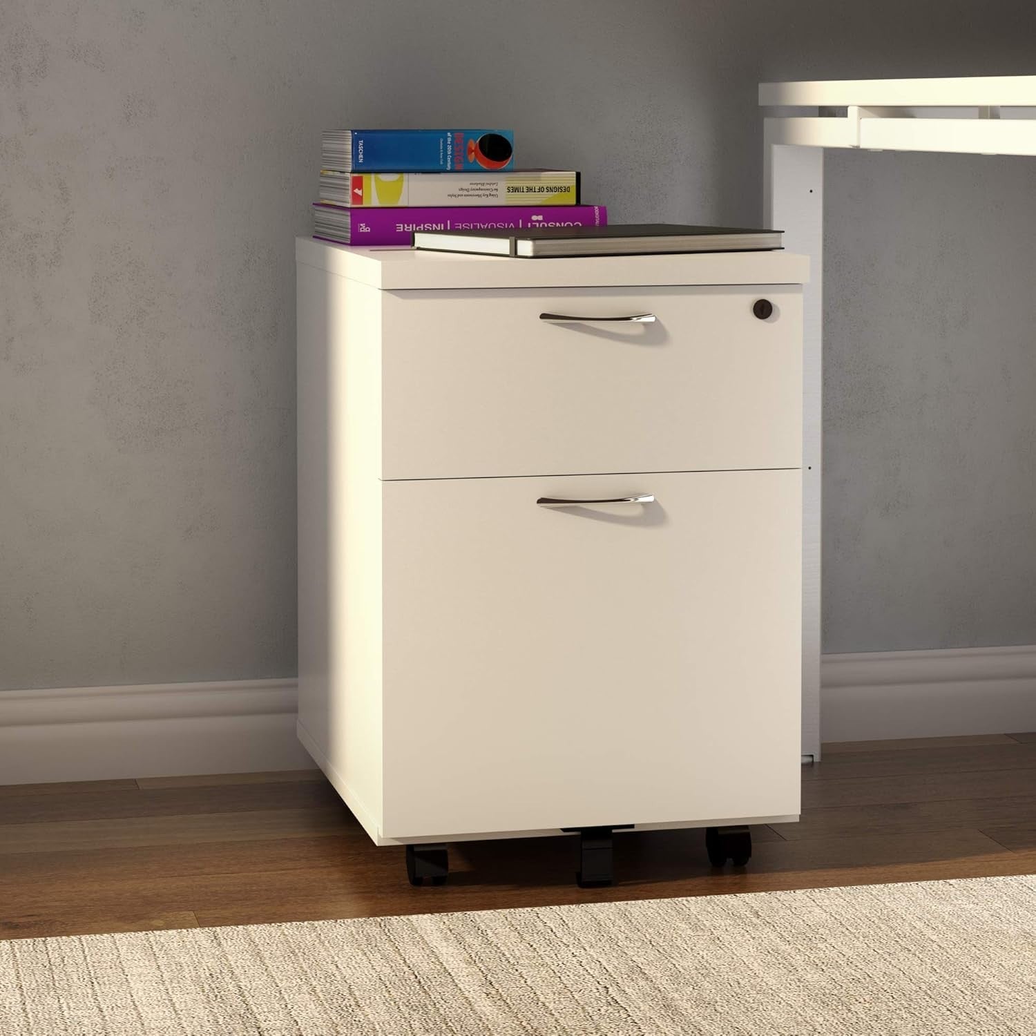 Lockable 2 Drawer Mobile Filing Cabinet Pedestal Office Storage White