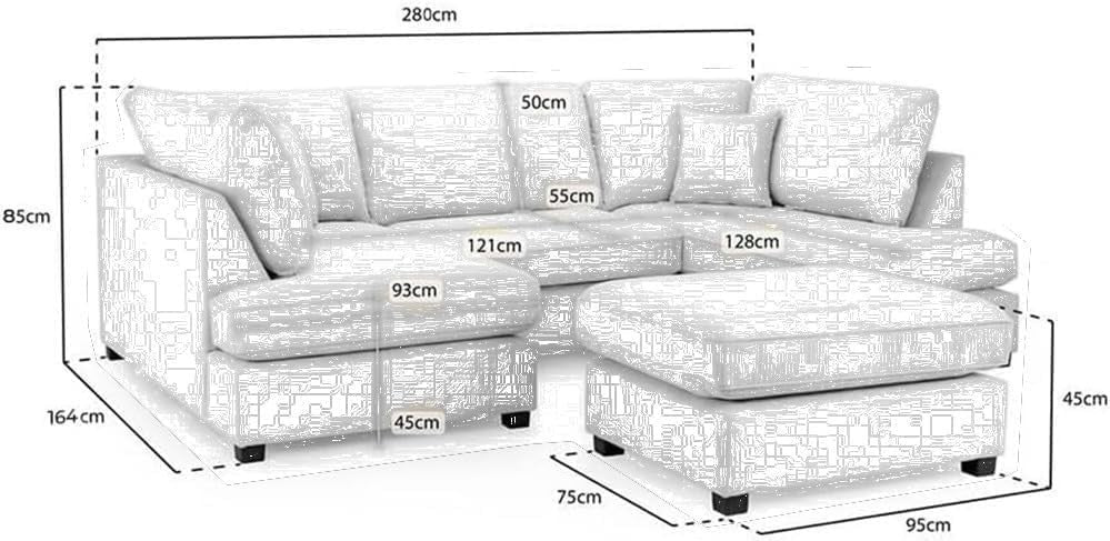 Cream Velvet U-Shaped Modular 5 Seater Sofa - Cinema Corner + Footstool