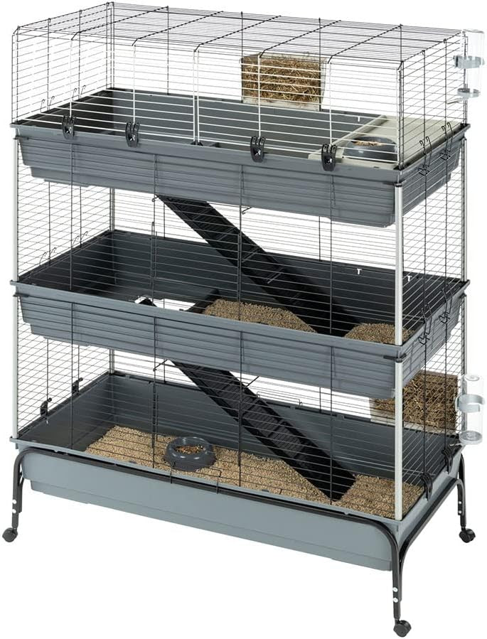 Large Rabbit Cage Indoor 3 Tier Double Front Spacious Easy Clean