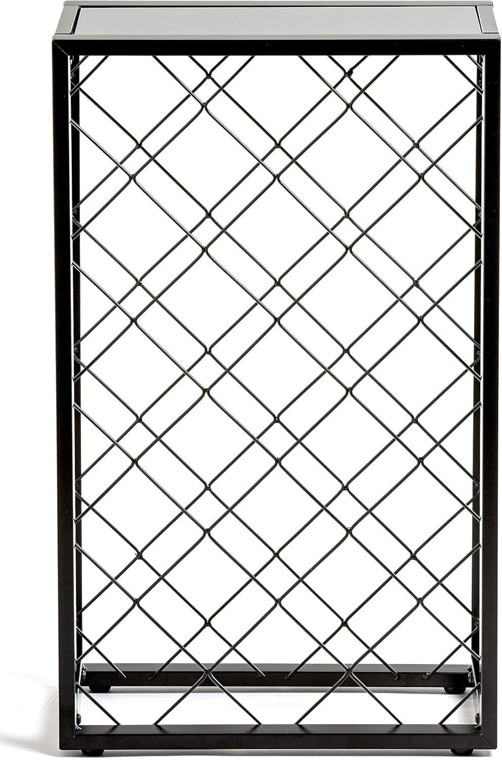 23 Bottle Metal Wine Rack with Glass Top Shelf Free Standing Black Kitchen Bar