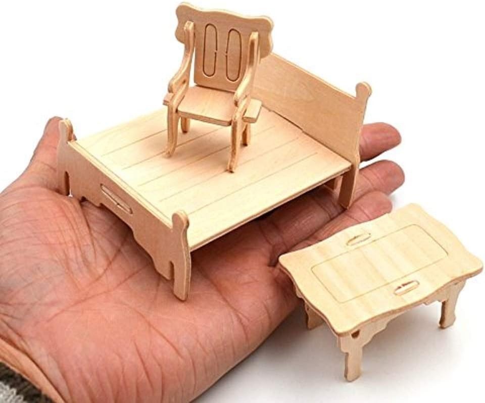 Wooden Dollhouse Furniture Set - 34 Pieces Miniature DIY Kit, Paintable
