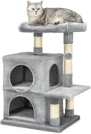 Cat Tree with 2 Condos Scratching Posts Plush Bed 80cm Light Grey