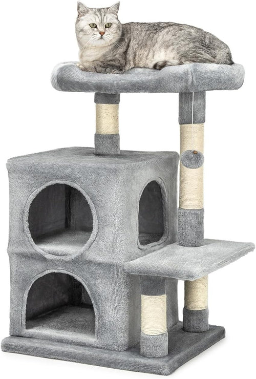 Cat Tree with 2 Condos Scratching Posts Plush Bed 80cm Light Grey