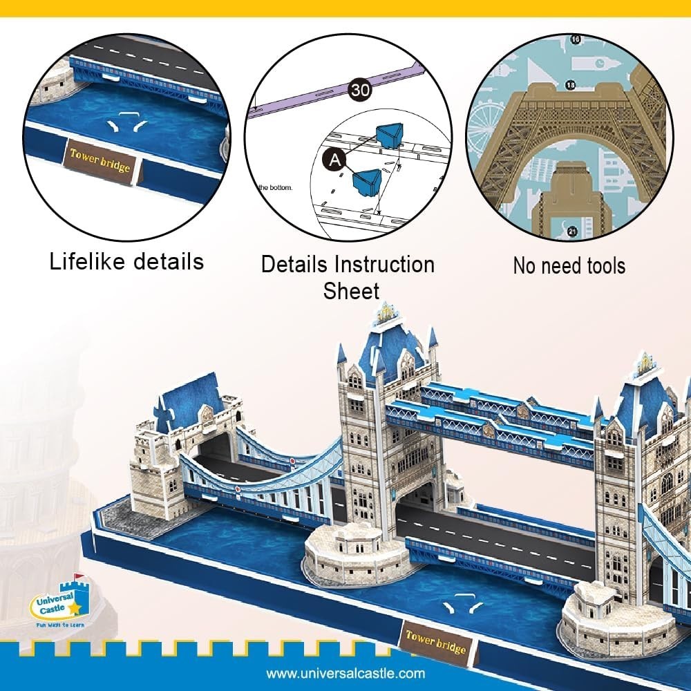 3D Tower Bridge Puzzle DIY Model Kit for Adults Kids Educational Fun