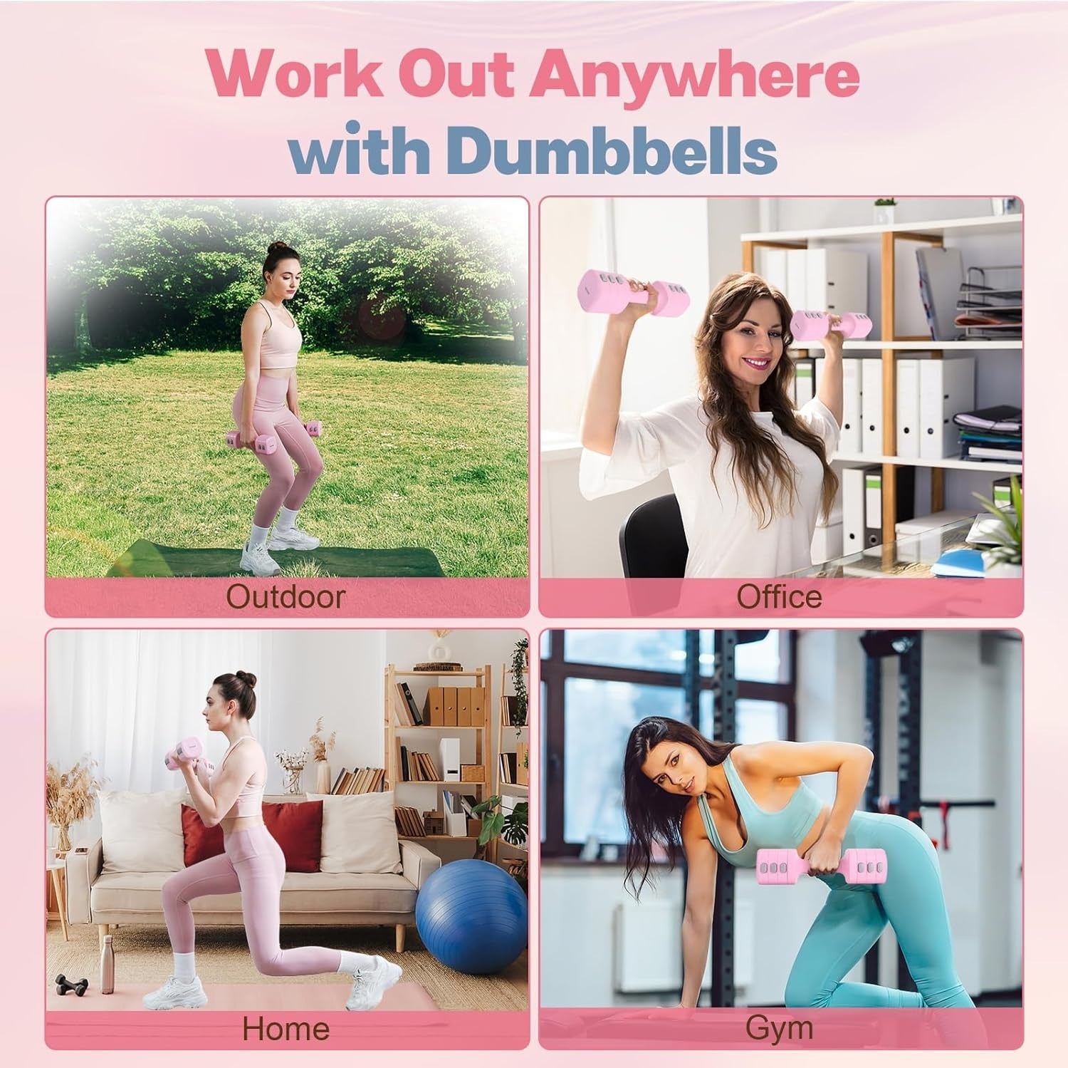 Fast Adjust Adjustable Dumbbells 4-in-1 2–5.5LB Each Non-Slip Women Weights