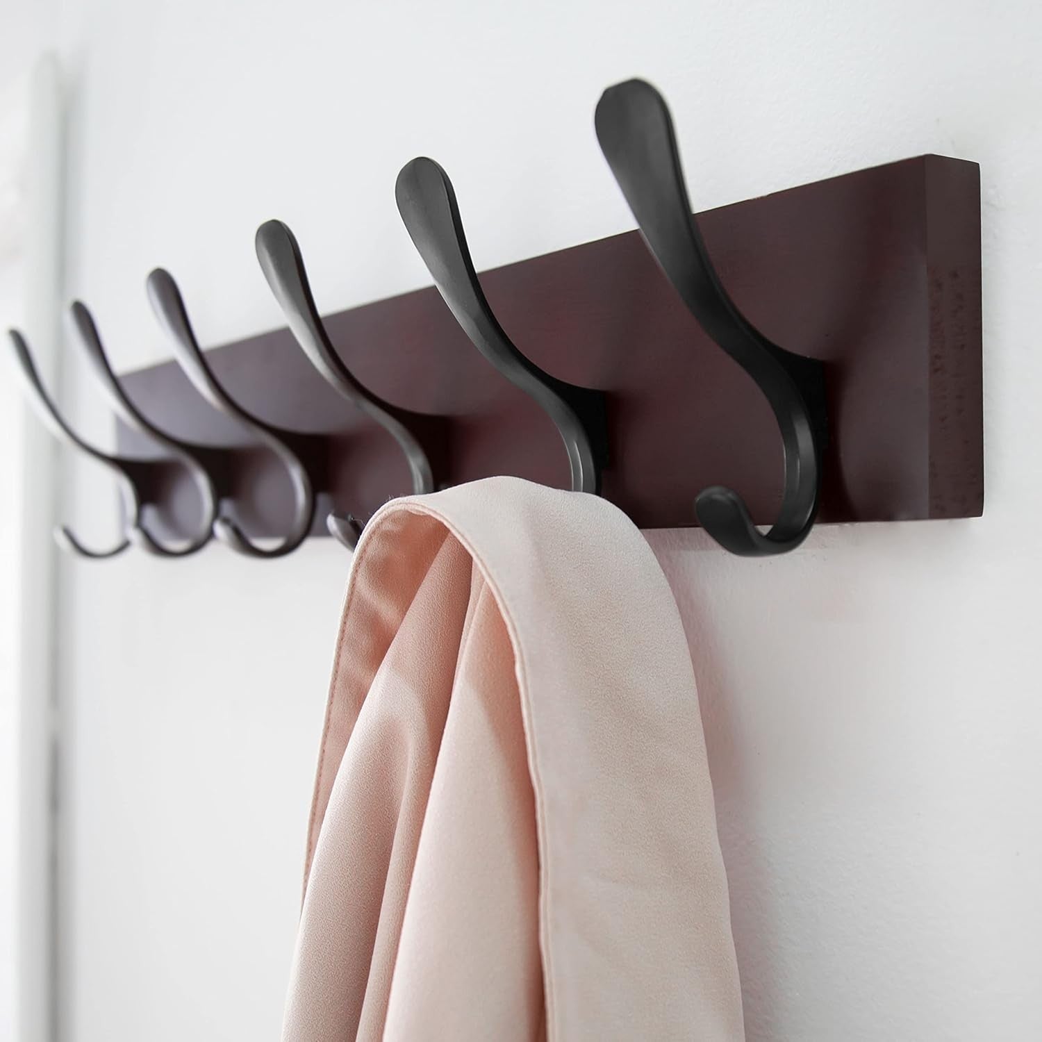 Wooden Wall Coat Rack Set | 2x 6 Hook Hanger Racks Brown & Black Finish