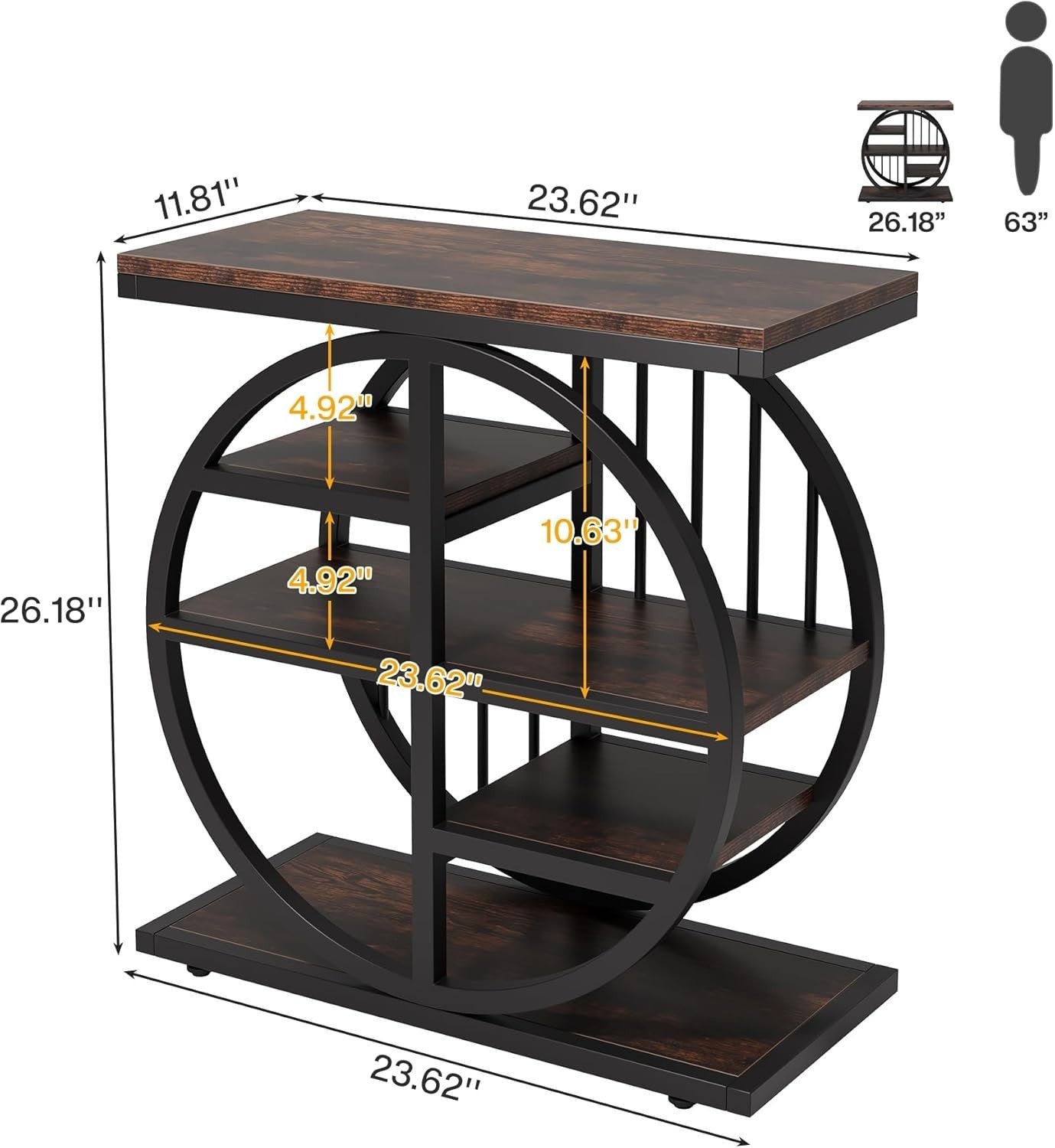 5-Tier Industrial Side Table Narrow Storage Shelf Nightstand 30x60x67cm