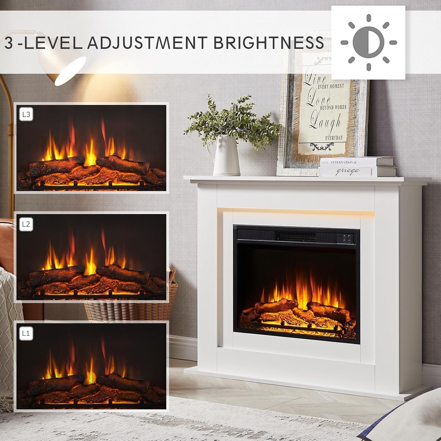 39" Electric Fireplace Freestanding Heater with Remote & Realistic Flame