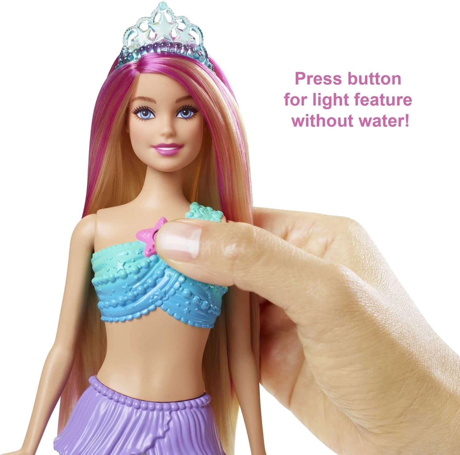 Mermaid Doll Light-Up Tail Water Activated Pink Hair Bath Toy