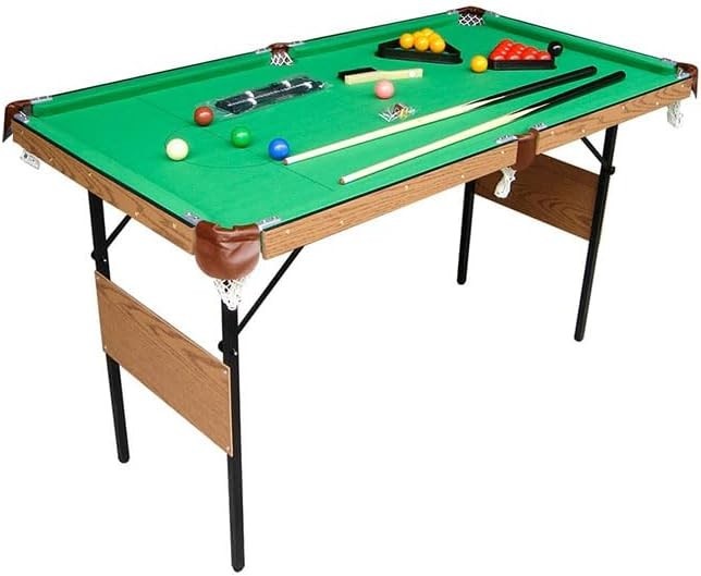 4ft 6in Folding Snooker Pool Table Green w Balls 2 Cues Scoreboard