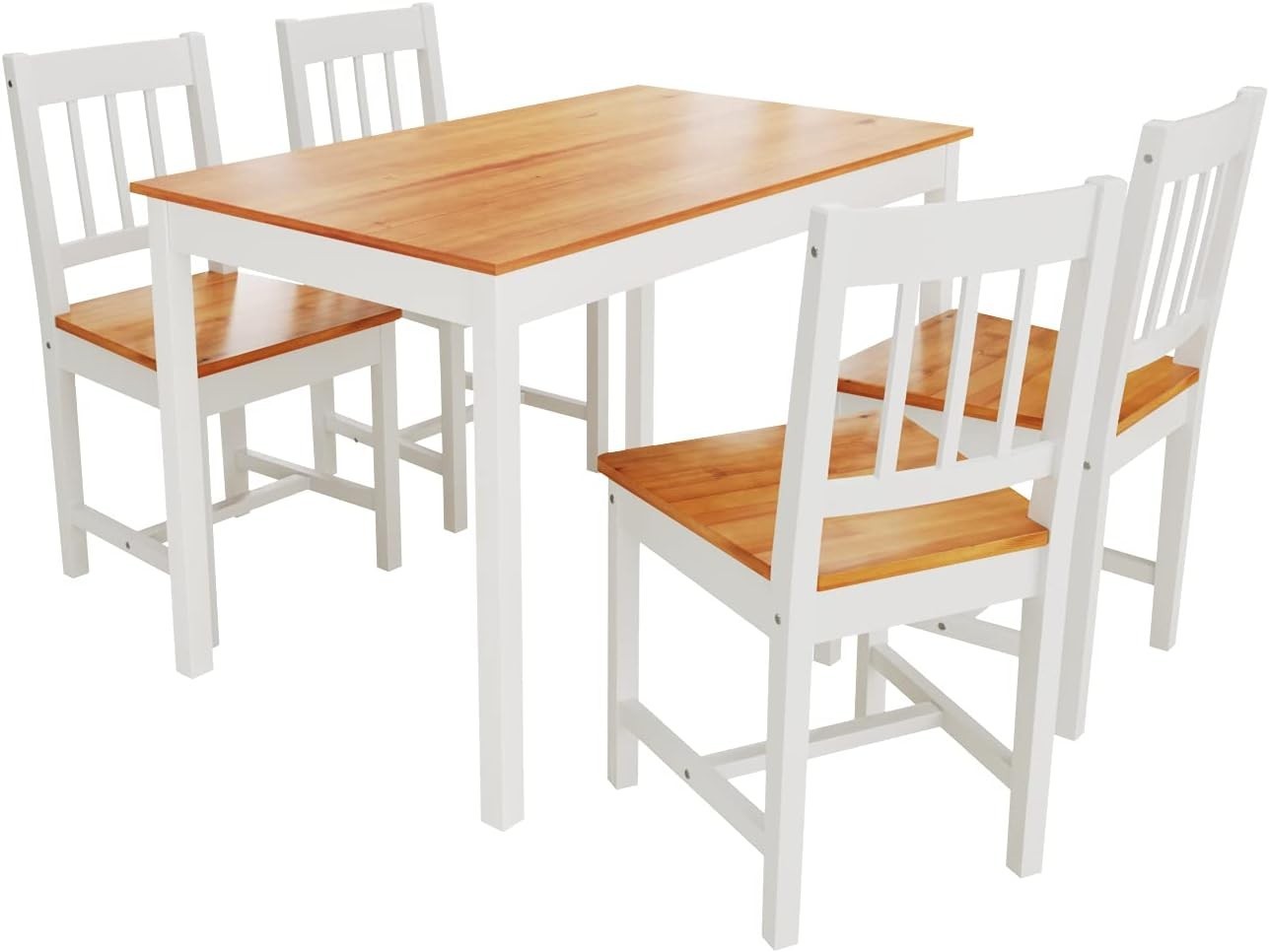 Solid Wood Rectangular Dining Table & 4 Chairs Set - Honey Kitchen Furniture